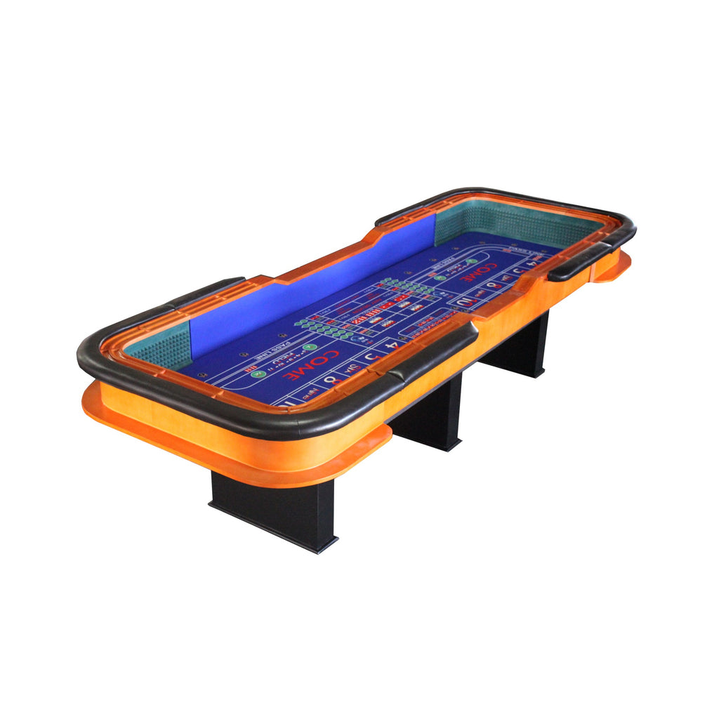 Tabletop Gaming Table – Inch Felt Dice – 12-Inch Blue Felt Roll Dice Game Table full view with orange trim and black