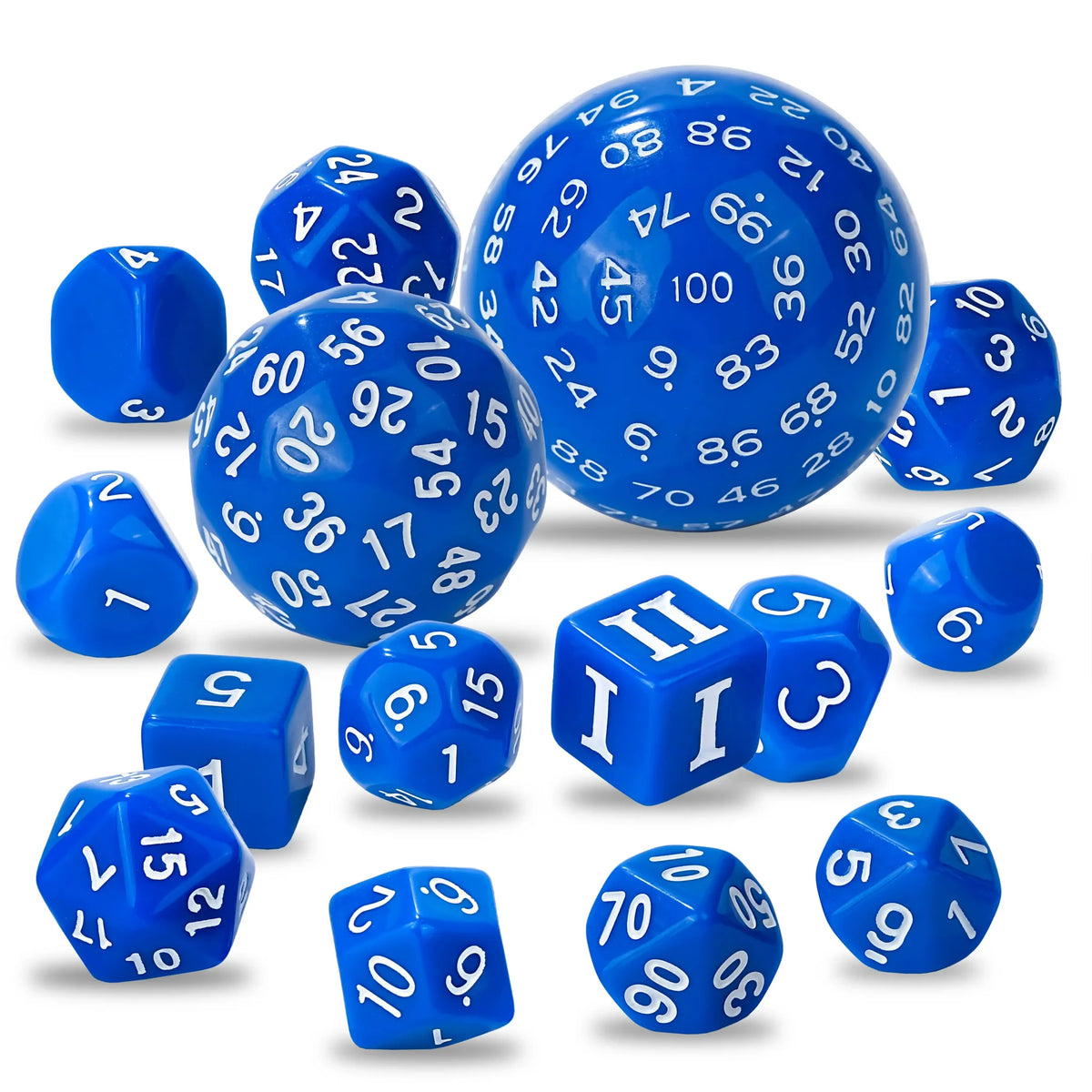 15pcs Polyhedron Acrylic D100 D100 Dice Set – D100 Dice Set - 15pcs Blue Acrylic Polyhedron Dice