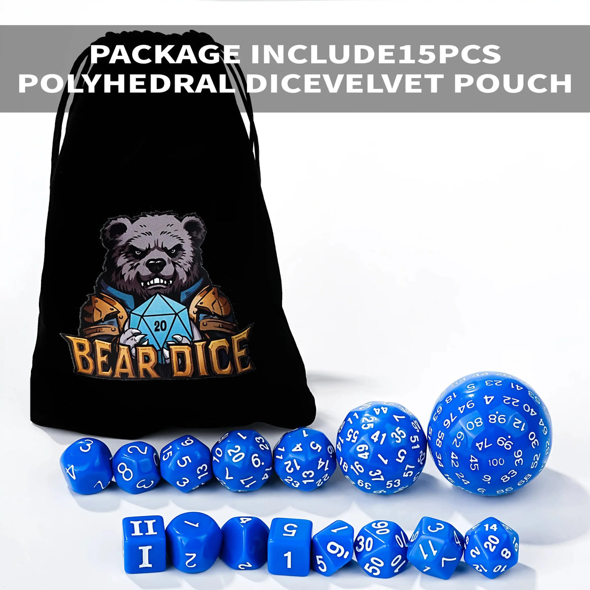 15pcs Polyhedron Acrylic D100 D100 Dice Set – D100 Dice Set - 15pcs Blue Acrylic Polyhedron Dice