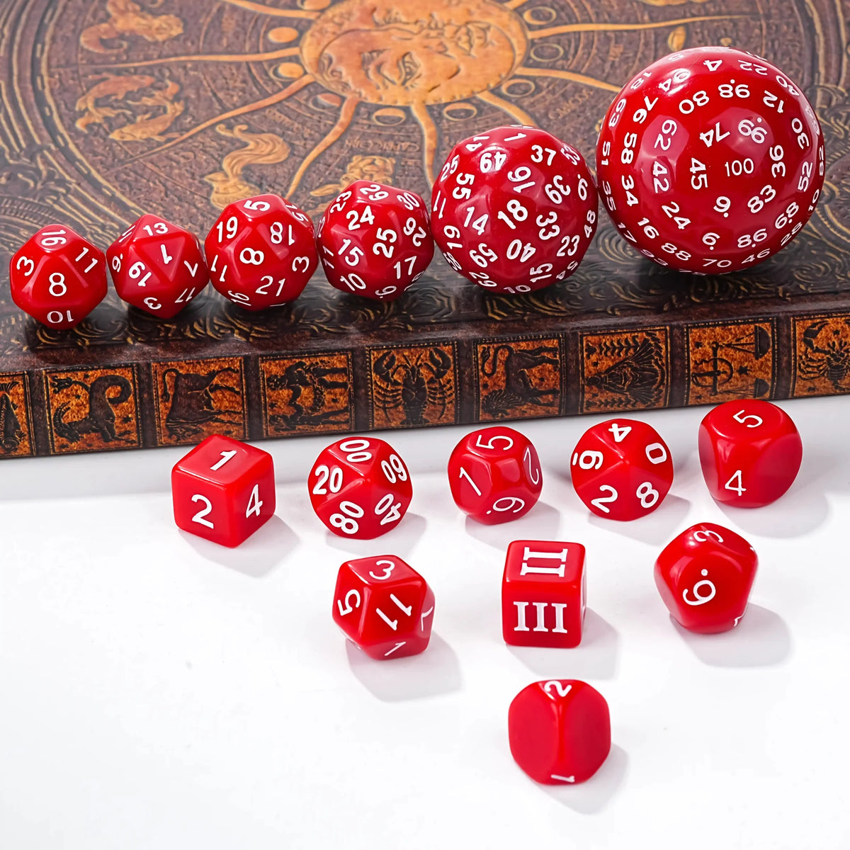 15pcs Polyhedron Acrylic D100 Dice Set – D100 - 15pcs Red Acrylic Polyhedron Dice Set