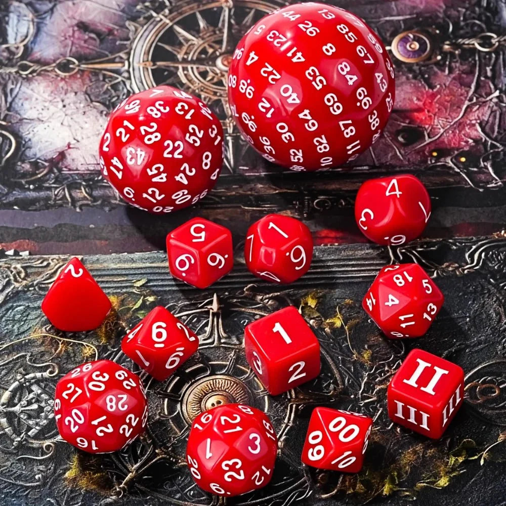 15pcs Polyhedron Acrylic D100 Dice Set – D100 - 15pcs Red Acrylic Polyhedron Dice Set