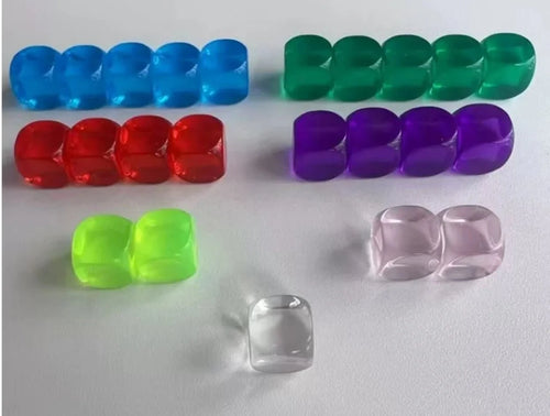 16mm Blank Acrylic D6 Dice Set – Customizable transparent acrylic D6 dice with personalized logos, allowing engraving