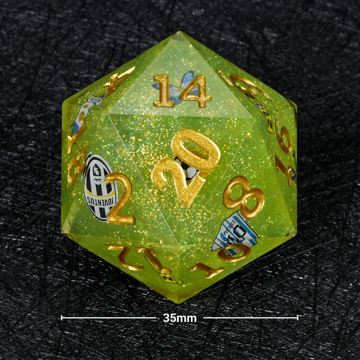 35mm Large Resin D20 Dice – Glitter