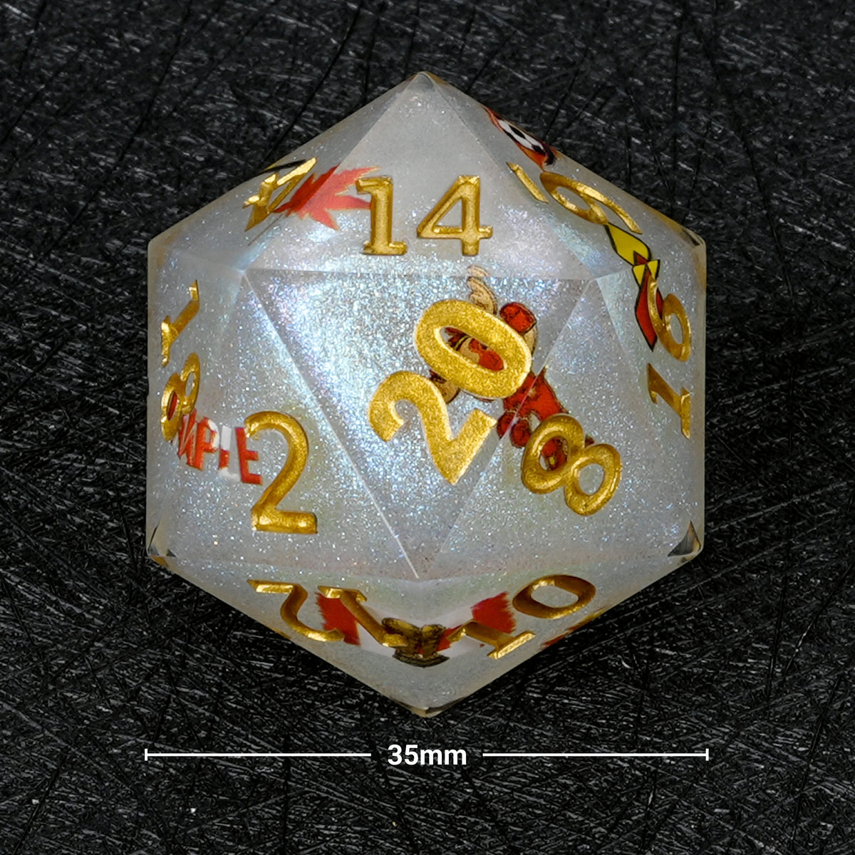 35mm World Resin D20 Dice – Glitter – Canada Soccer