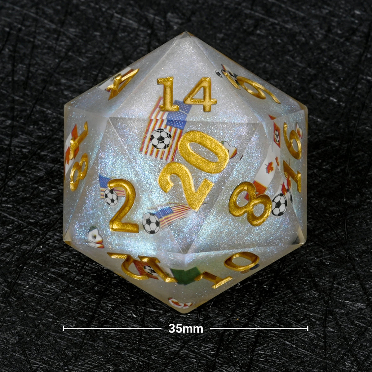 35mm World Resin D20 Dice – Glitter – Cup Soccer