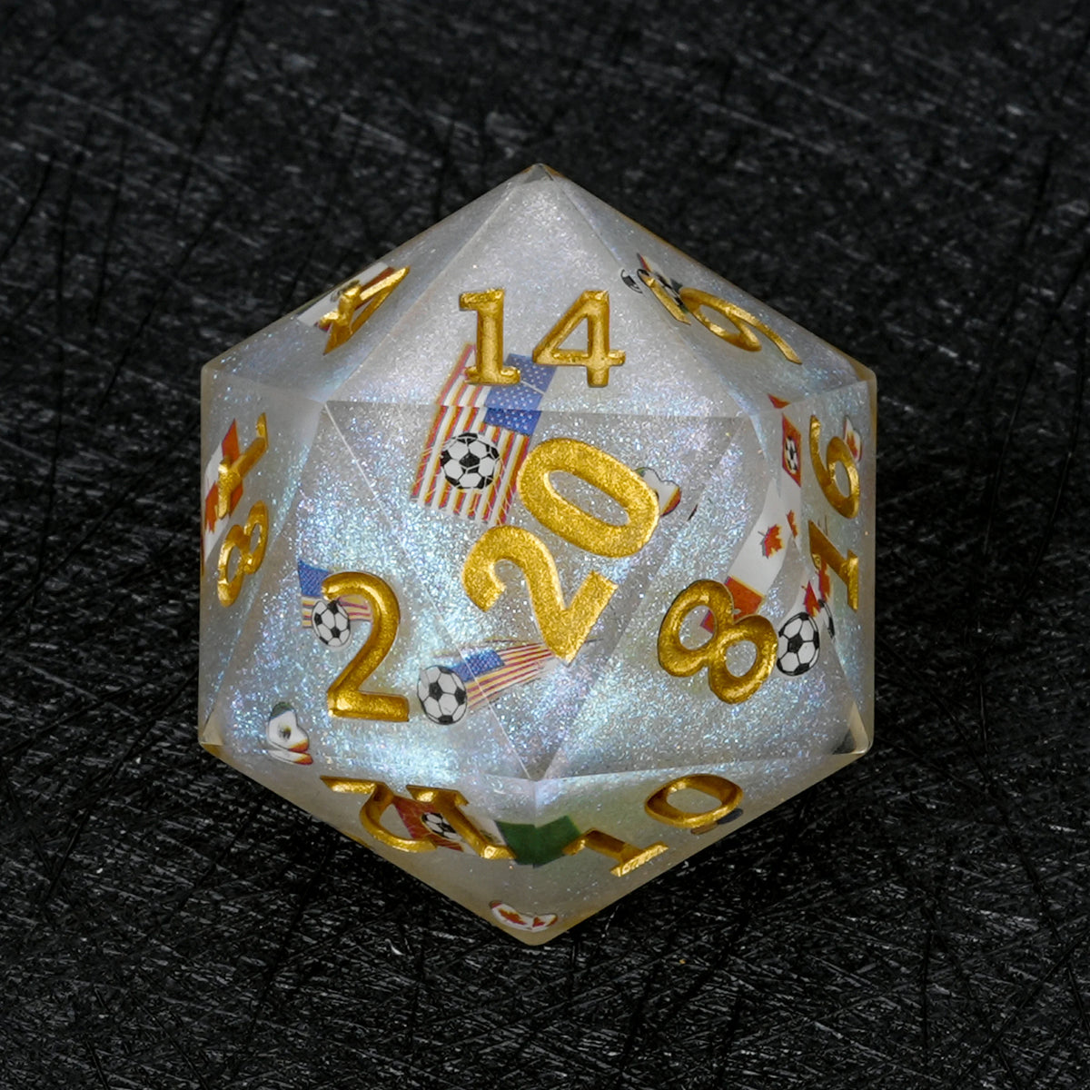 35mm World Resin D20 Dice – Glitter – Cup Soccer – alternate product view