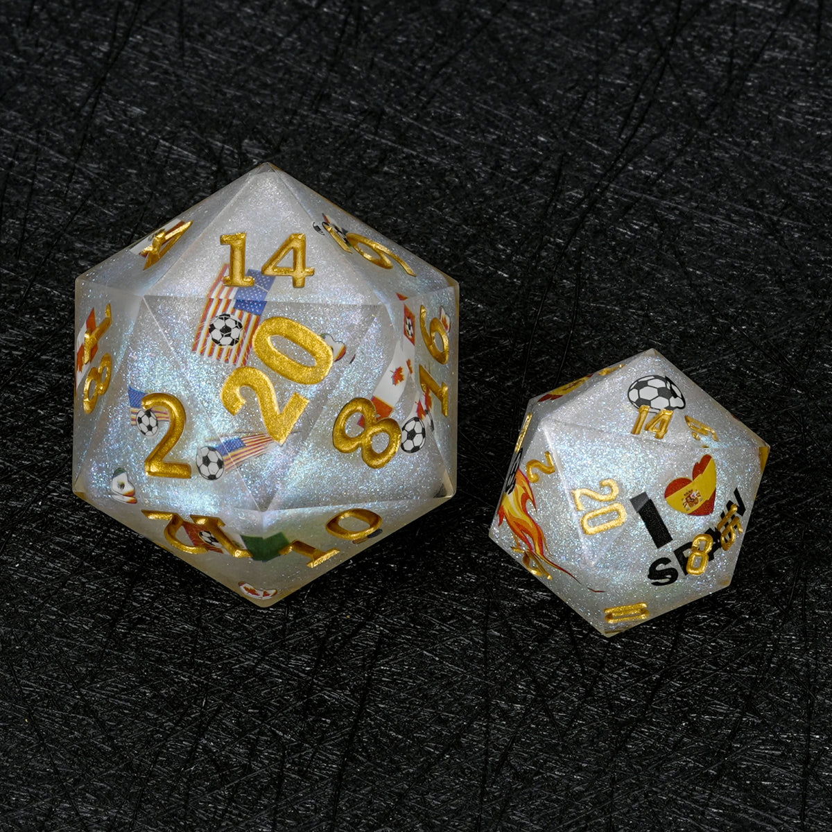 35mm World Resin D20 Dice – Glitter – Cup Soccer – alternate product view