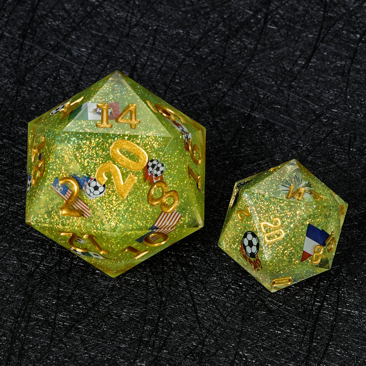 35mm World Resin D20 Dice – Glitter – Giant Soccer – alternate product view