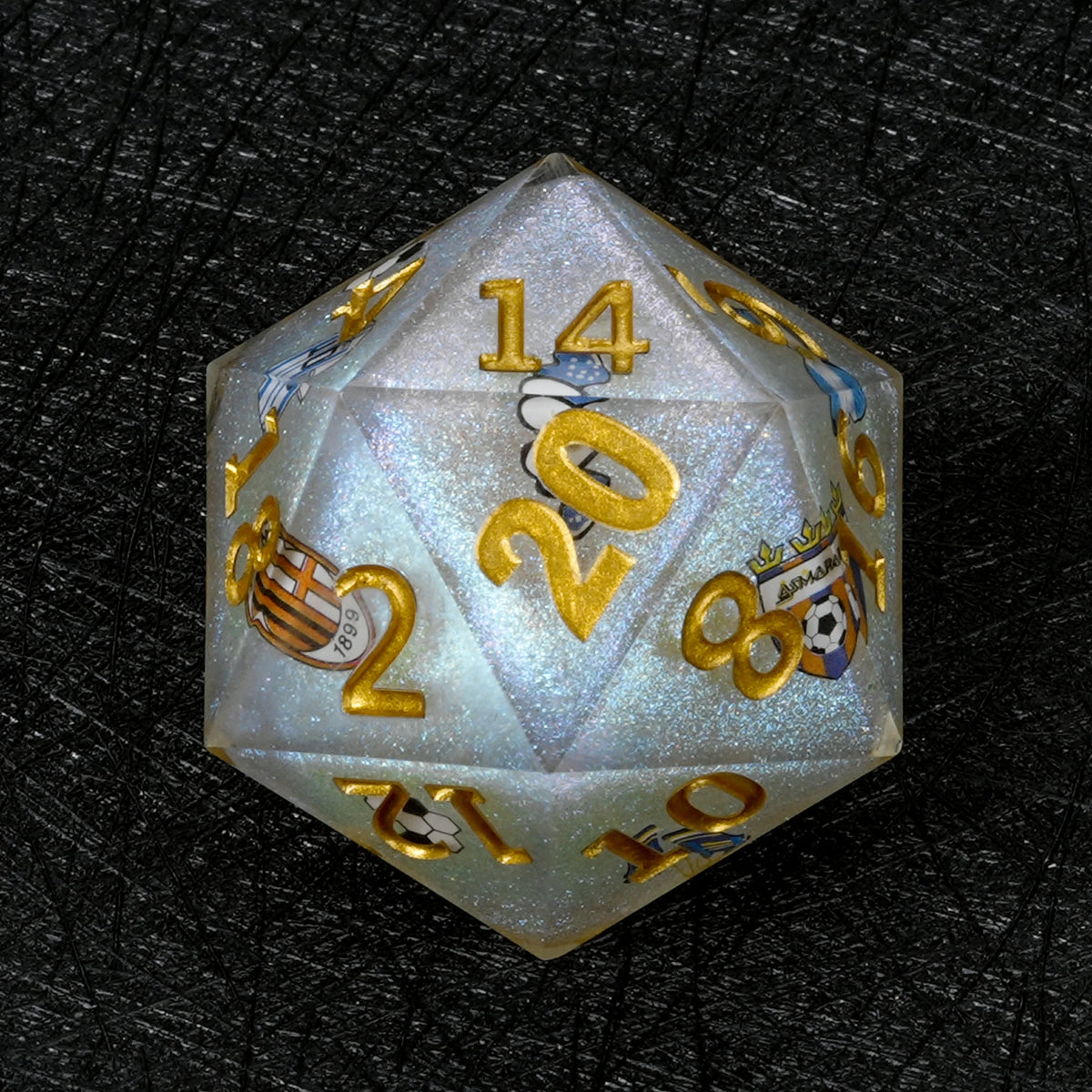 35mm World Resin D20 Dice – Glitter – Soccer Large – alternate product view