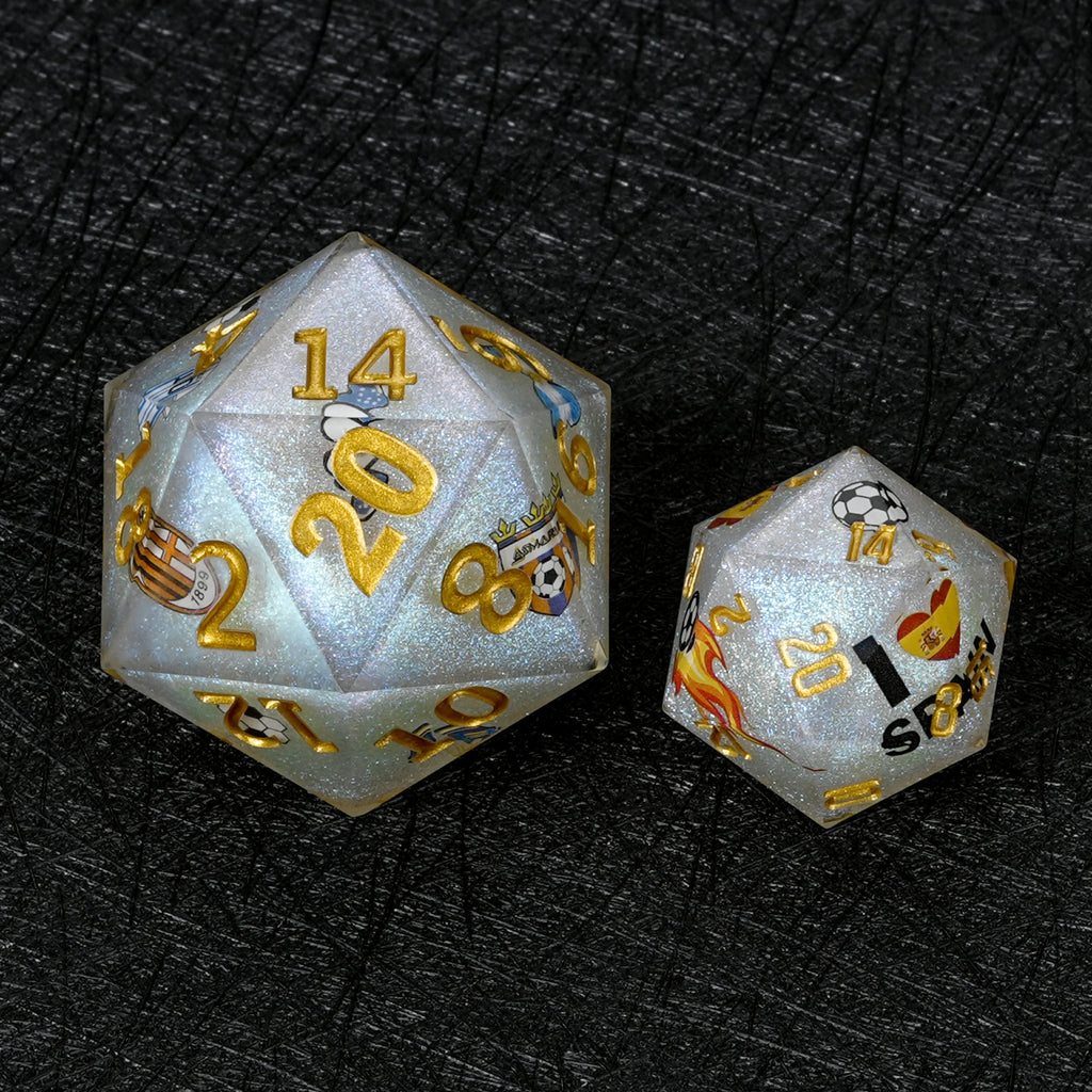 35mm World Resin D20 Dice – Glitter – Soccer Large – alternate product view