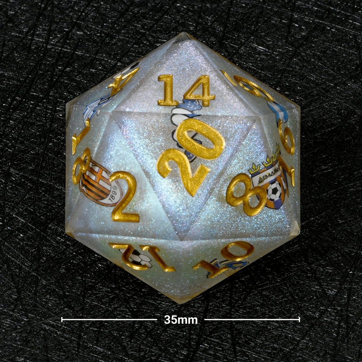 35mm World Resin D20 Dice – Glitter – Soccer Large