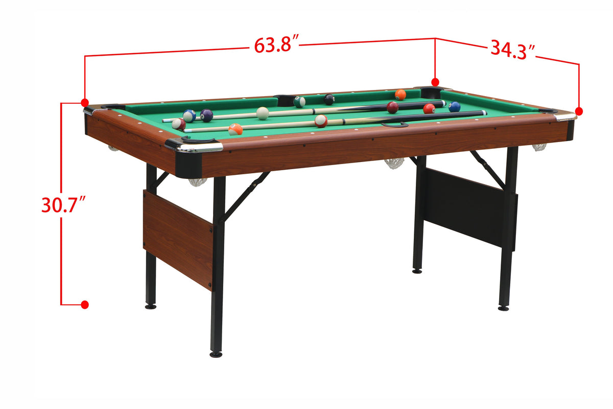 Tabletop Gaming Table – Wooden – Foldable Billiard – 63-Inch Green Felt Foldable Wooden Billiard Table dimension