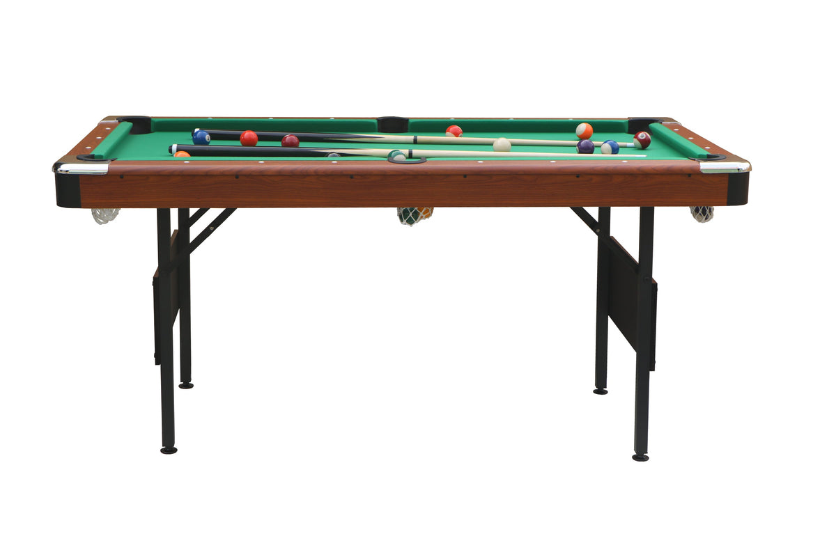 Tabletop Gaming Table – Wooden – Foldable Billiard – 63-Inch Green Felt Foldable Wooden Billiard Table front view with