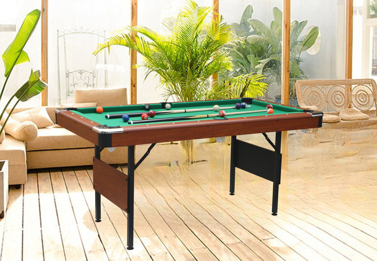 Tabletop Gaming Table – Wooden – Foldable Billiard – 63-Inch Green Felt Foldable Wooden Billiard Table in indoor living