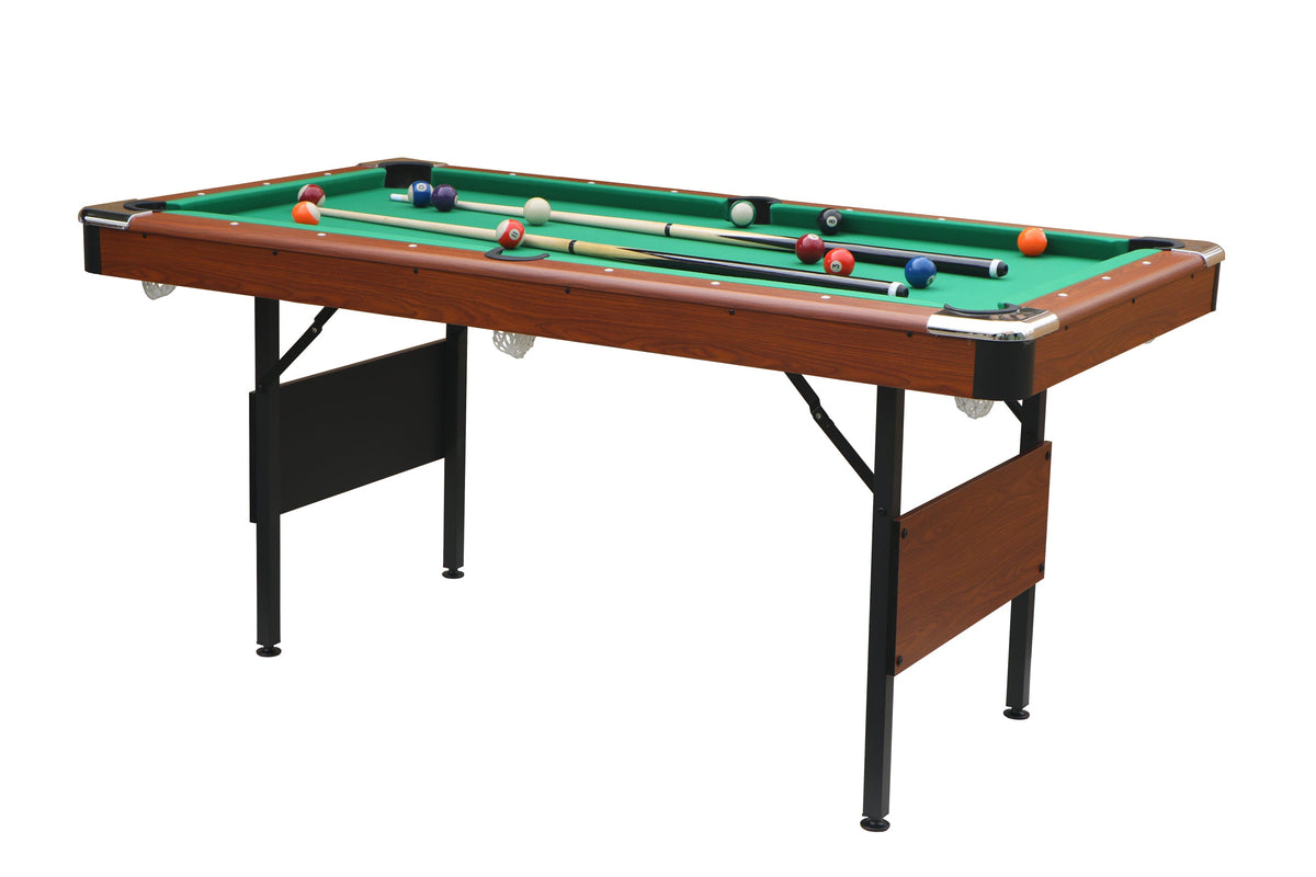 Tabletop Gaming Table – Wooden – Foldable Billiard – 63-Inch Green Felt Foldable Wooden Billiard Table side view fully
