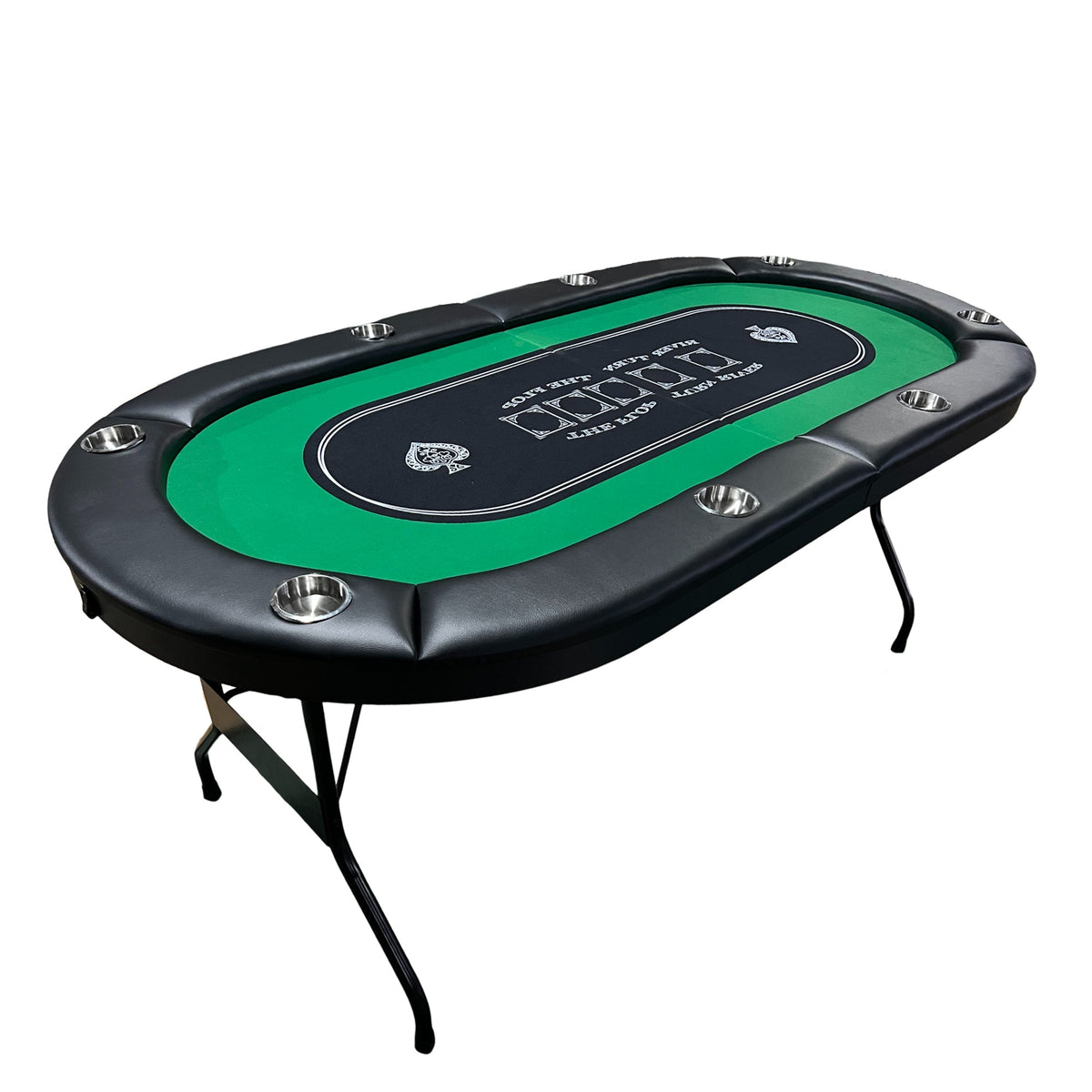 Poker Gaming Table – Foldable Board – 71-Inch Green Felt Foldable Portable Poker Table – Angle Top View with Padded Rail