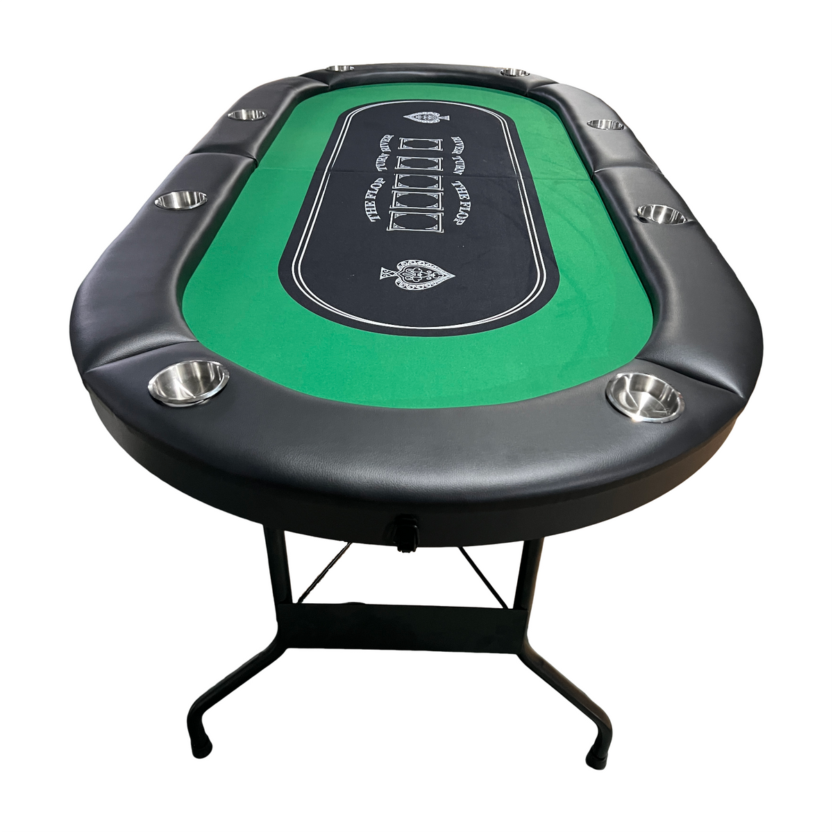 Poker Gaming Table – Foldable Board – 71-Inch Green Felt Foldable Portable Poker Table – Full Side View with Metal