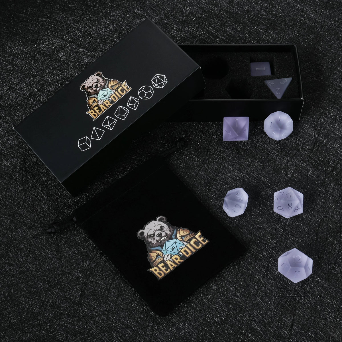 Frosted Amethyst Glass RPG Dice Set – alternate product view