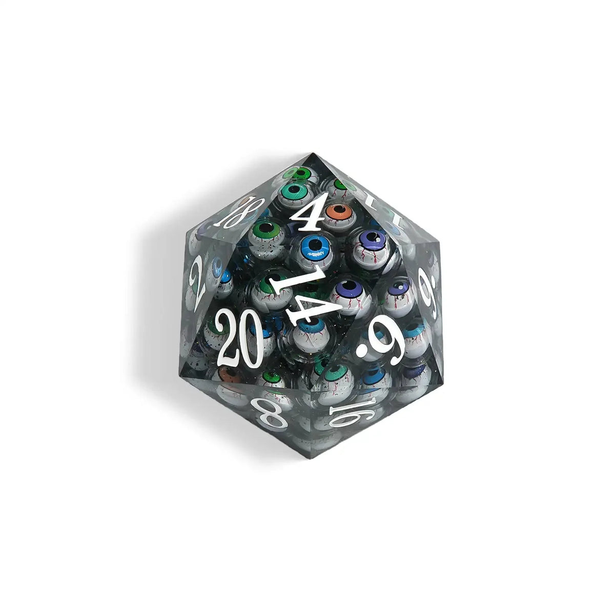 80mm Extra Liquid Core Dice Set – Devil's Eye - 80 mm Liquid Core Resin Extra Large D20 Dice + White Numbers
