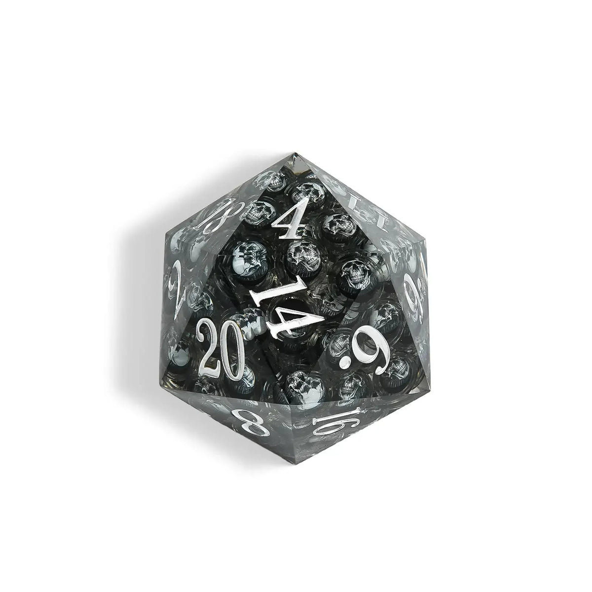 80mm Extra Liquid Core Dice Set – Devil's Eye - 80 mm Liquid Core Resin Extra Large D20 Dice + White Numbers