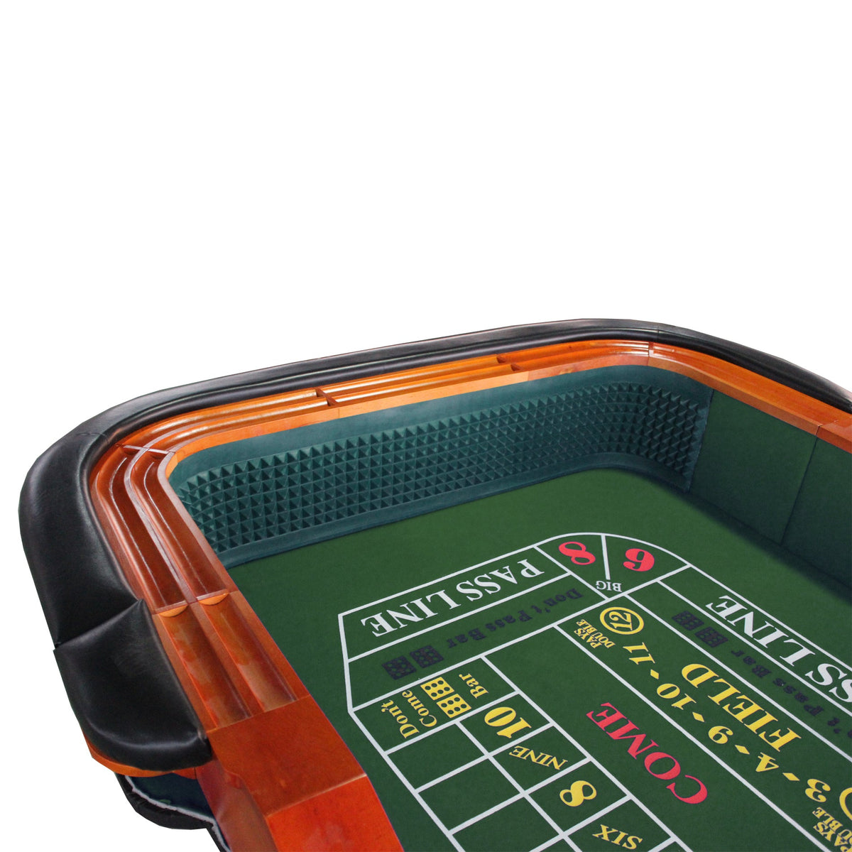 Tabletop Gaming Table – Rubber Bumpers – 93-Inch Green Felt Deluxe Casino Craps Table – Orange Rubber Bumper Corner