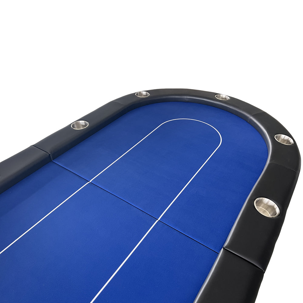 Poker Gaming Table – Seats Players – 94-Inch Blue Oval Foldable Portable Poker Table – Blue Felt Surface & Cup Holder