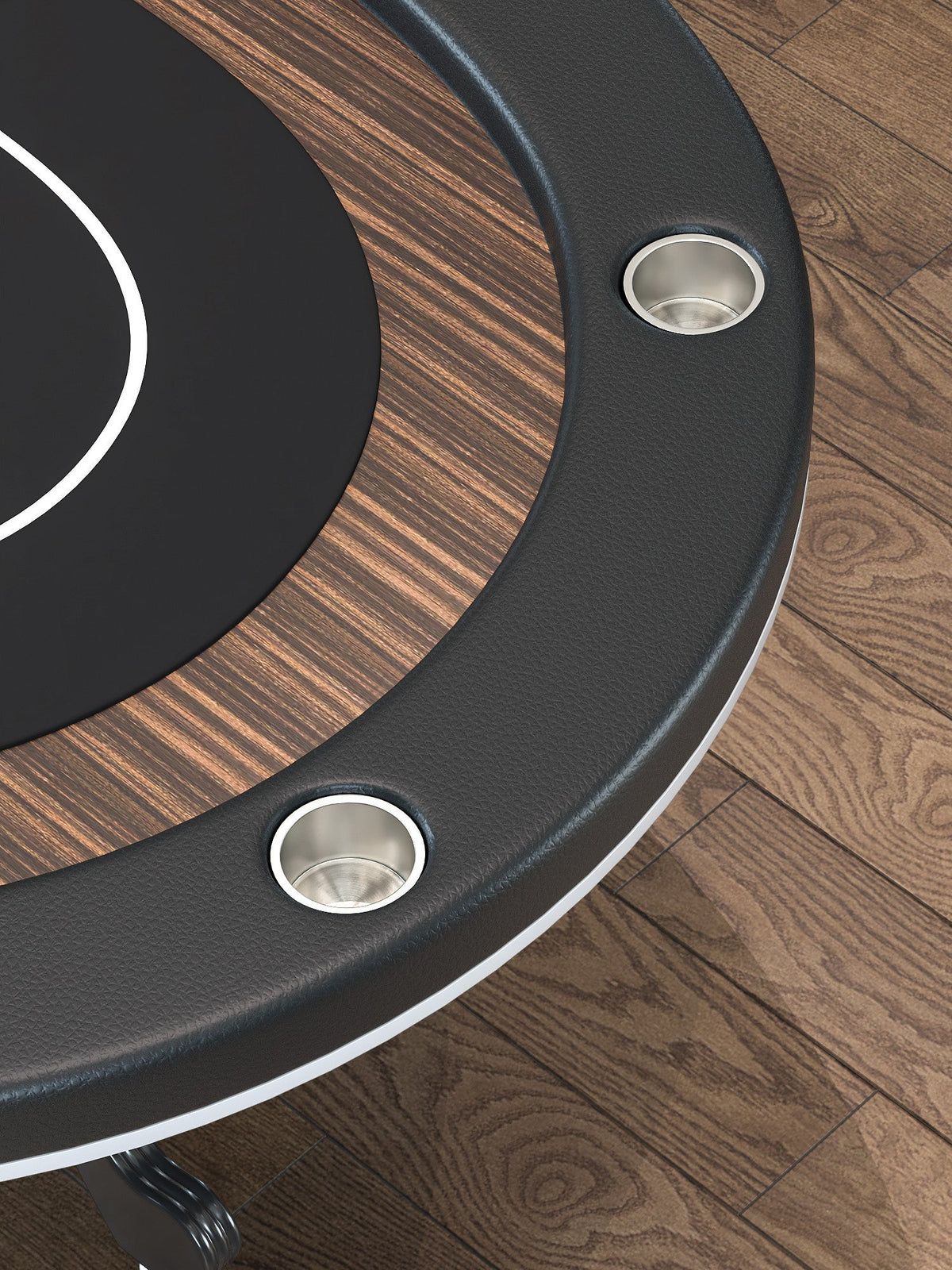 Poker Gaming Table – Wood – 96-inch Black Wooden Texas Hold'em Table – Cup Holder & Chip Tray Close-up