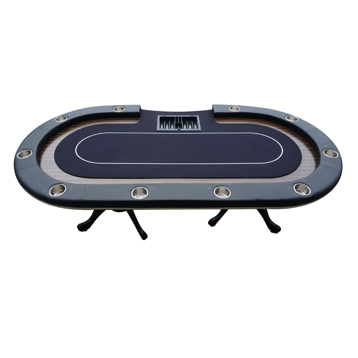 Poker Gaming Table – Wood – 96-inch Black Wooden Texas Hold'em Table – Full Side View