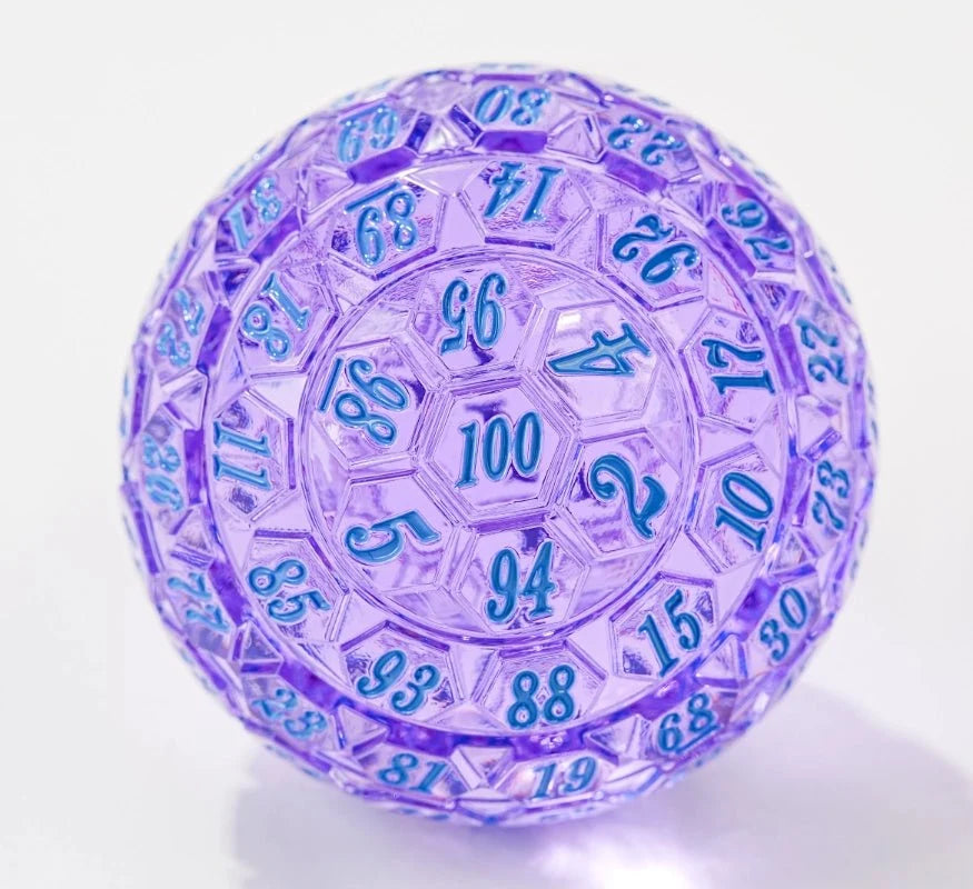 Acrylic D100 Dice – Personalized Design – Personalized Design 1 – Premium Pink Acrylic D100 Dice – Bright Blue Numbering