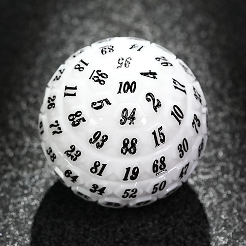 Acrylic D100 Dice – Personalized Design – Personalized Design 2 – Premium White Acrylic D100 Dice – Classic Black