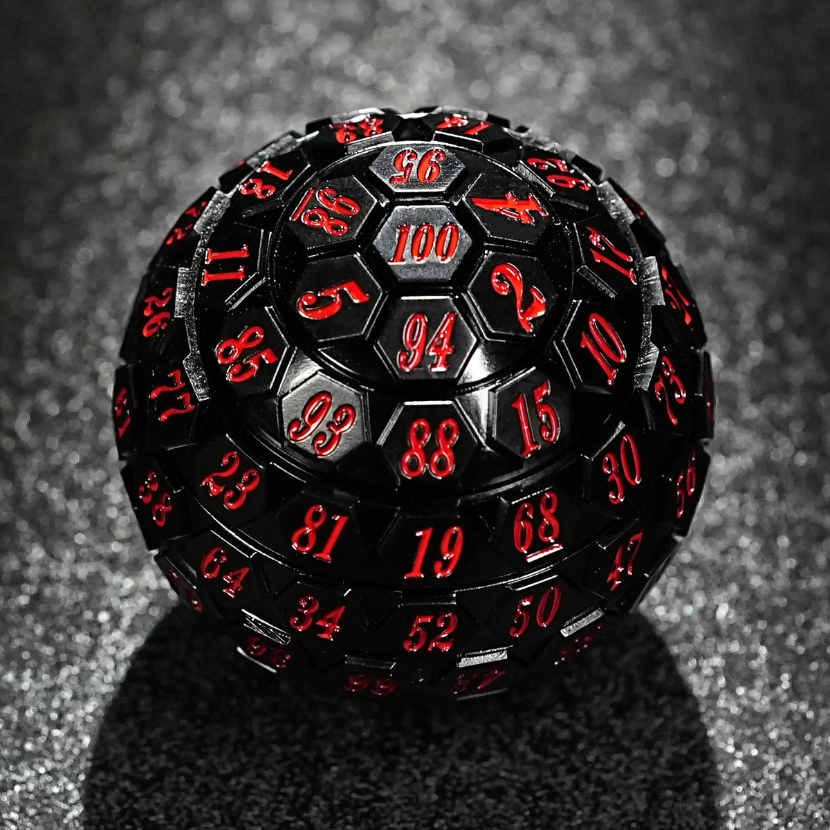 Acrylic D100 Dice – Red Numbers – Black Acrylic D100 Dice with Red Numbers - Unique Hexagonal 100-Sided Dice