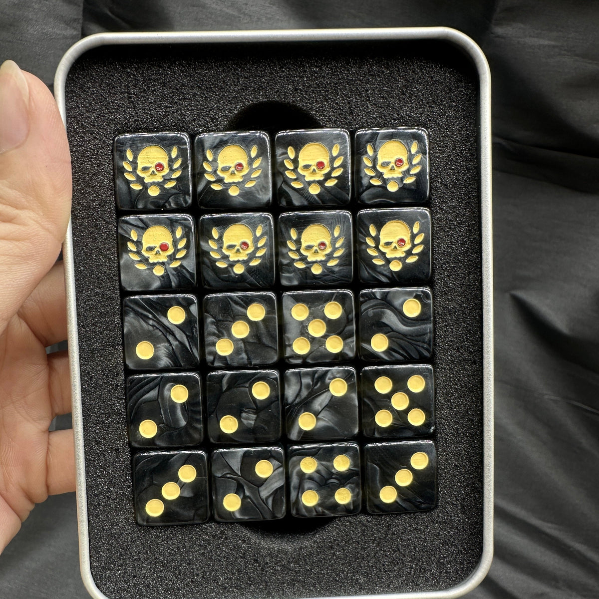 Acrylic D6 Dice – Black Swirl – Astra Militarum