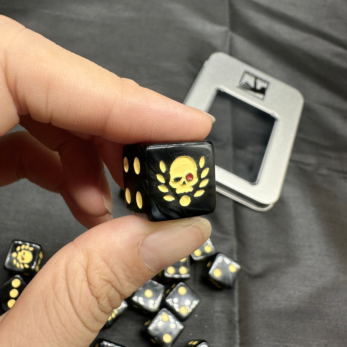 Acrylic D6 Dice – Black Swirl – Astra Militarum – alternate product view