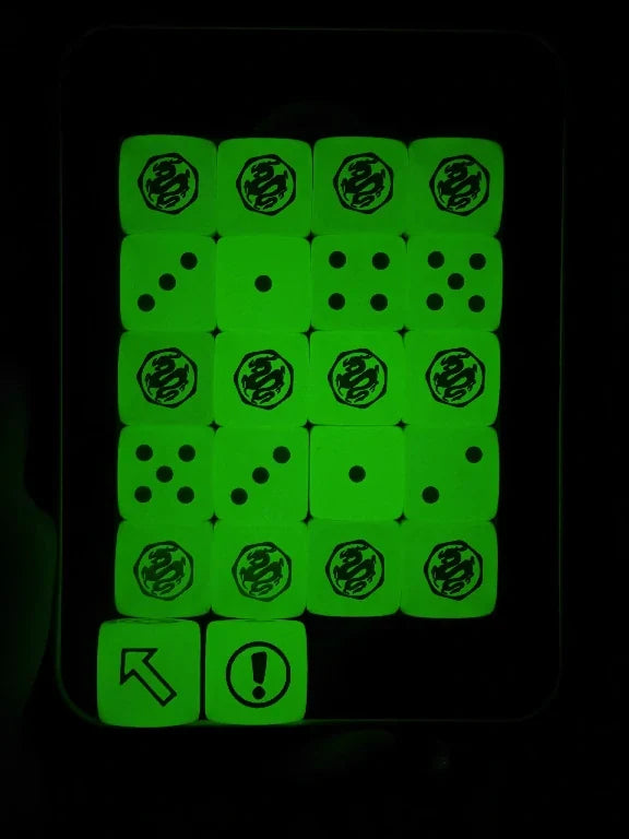Acrylic D6 Dice – Dark Dragon – Warhammer 40K Glow-in-the-Dark Bright Green Acrylic D6 Dice with White Pips (Set of