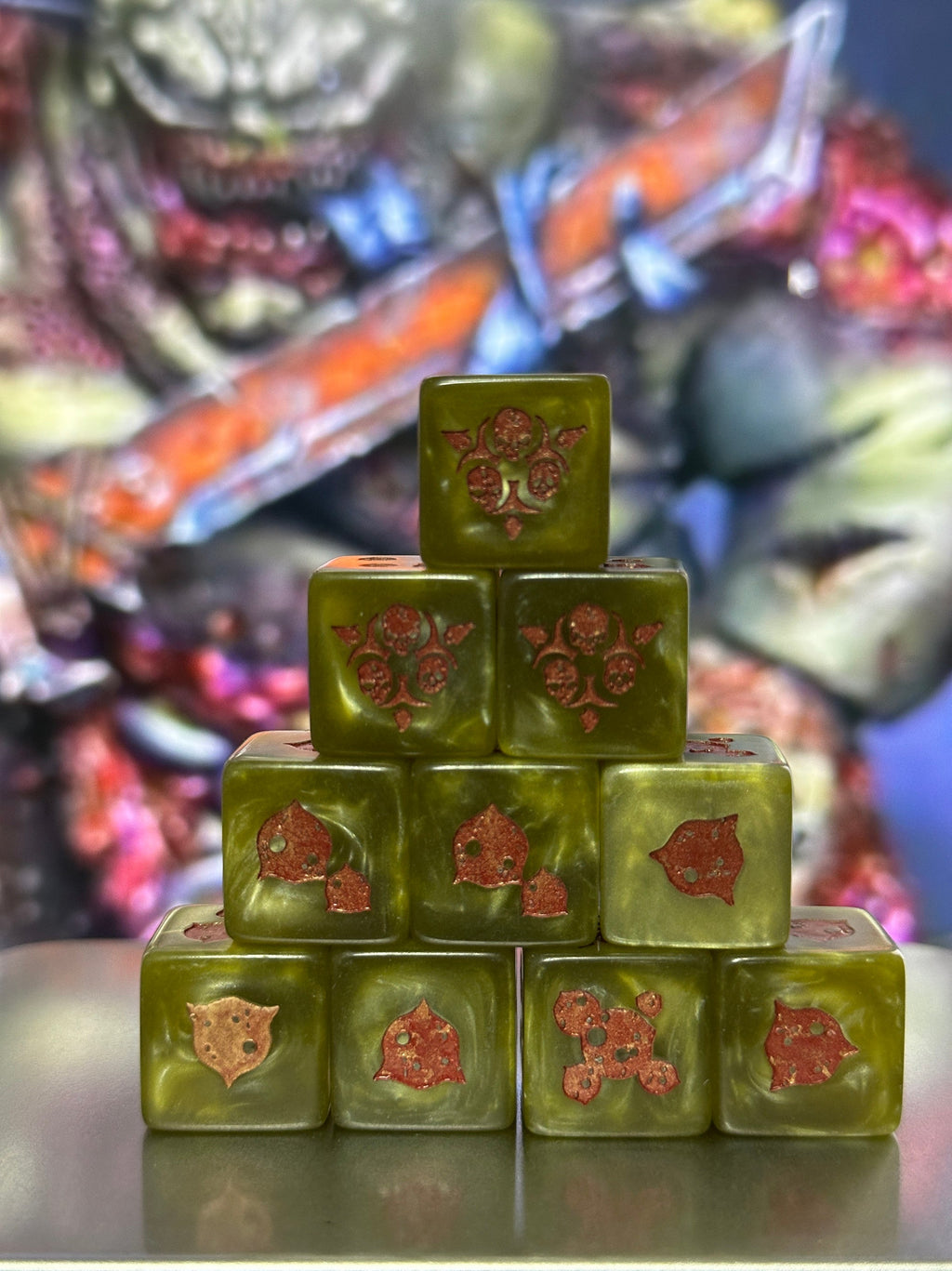 Acrylic D6 Dice – Death Guard – alternate product view