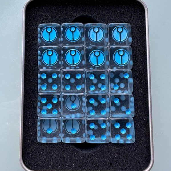 Acrylic D6 Dice Set – Pearlescent Mixed – Two-piece style Titanium Empire dice, Titanium Empire Vision Enclave