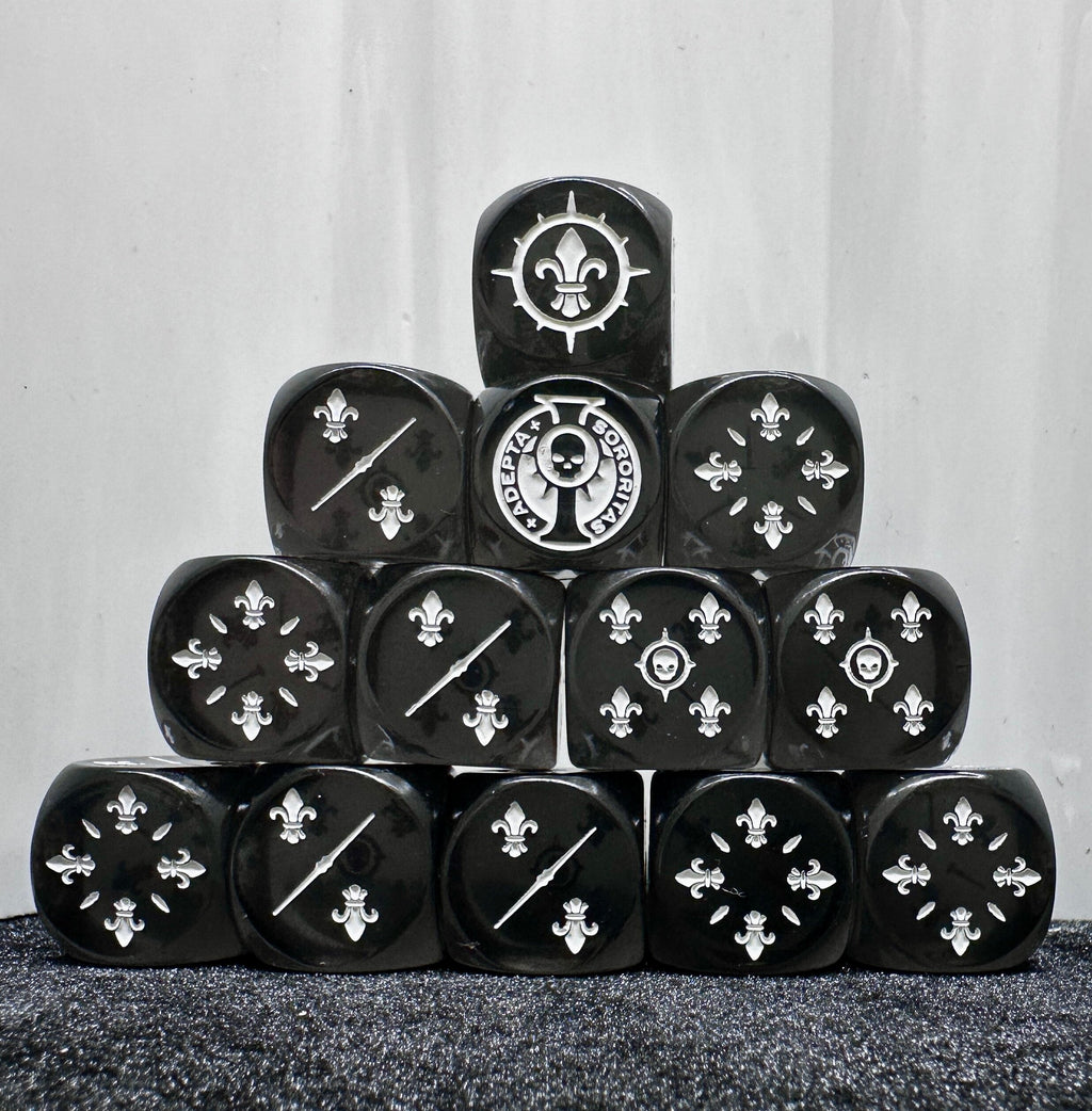 Acrylic D6 Dice – Sisters Battle – Warhammer 40K Sisters of Battle Acrylic D6 Dice Set of 10 — Pyramid Stack on White