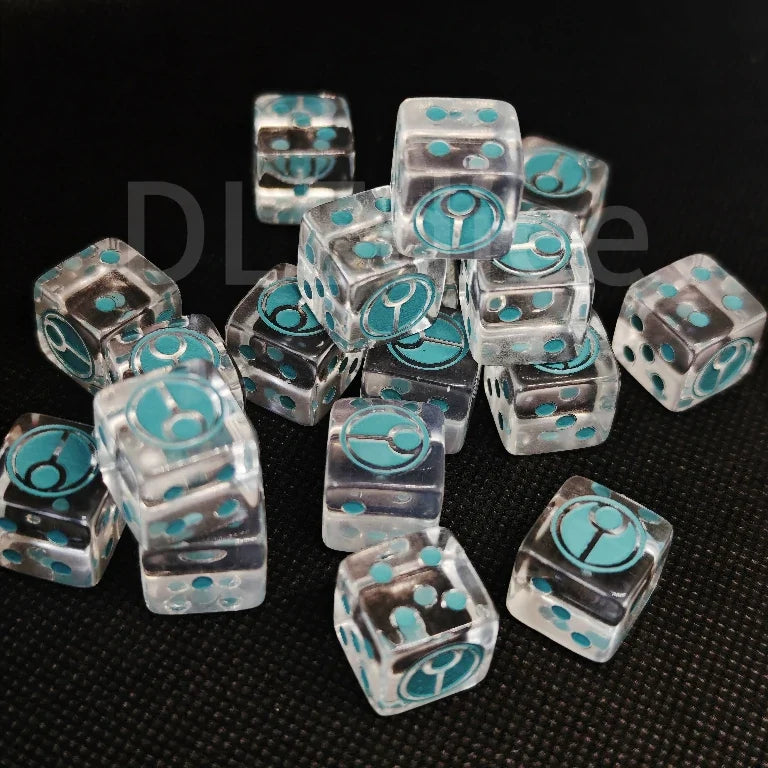 Acrylic D6 Dice – Tau Empire – 16mm Warhammer 40K T'au Empire Transparent Acrylic D6 Dice with Sky Blue Pips and T'au