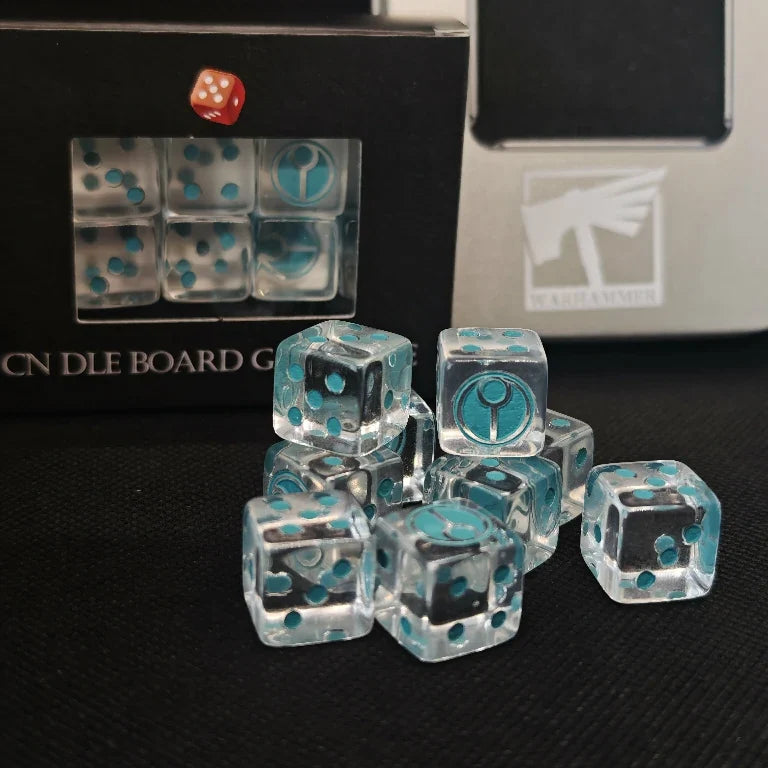 Acrylic D6 Dice – Tau Empire – 16mm Warhammer 40K T'au Empire Transparent Acrylic D6 Dice with Sky Blue Pips