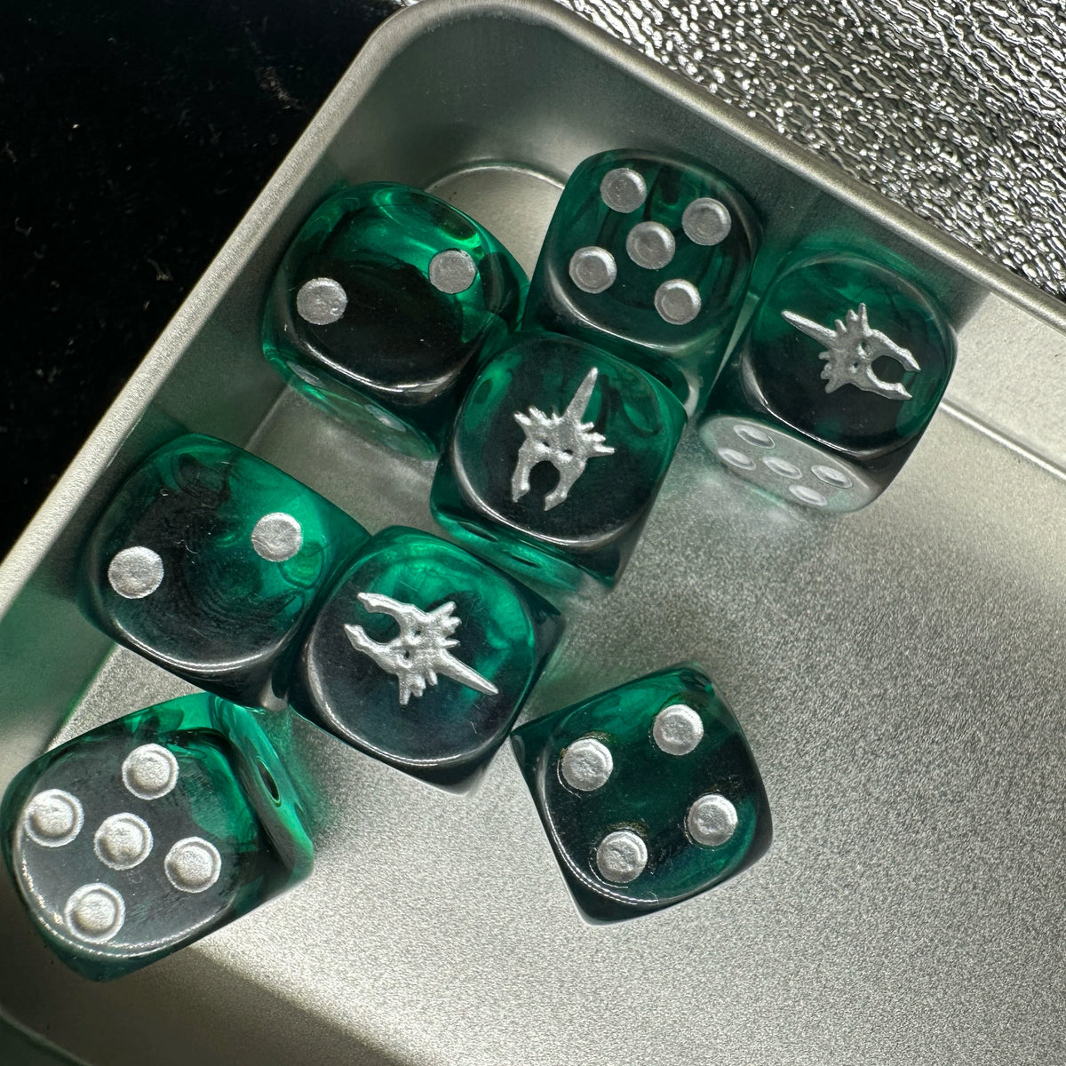 Acrylic D6 Dice – Teal Pearlescent – In-stock rounded corners, The Lord of the Rings, Angmar Dice Dice, Angmar Dice Set
