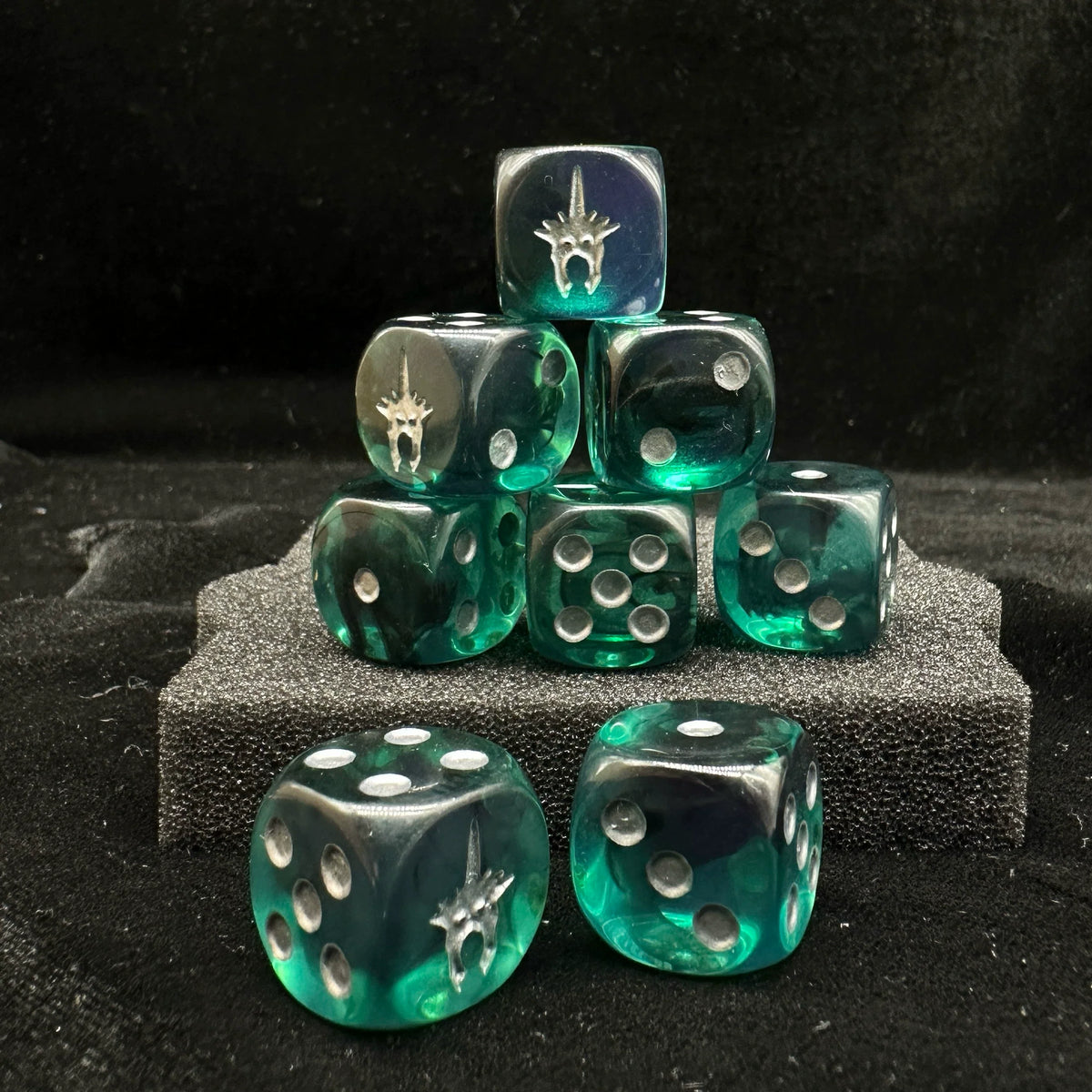 Acrylic D6 Dice – Teal Pearlescent – In-stock rounded corners, The Lord of the Rings, Angmar Dice Dice, Angmar Dice Set