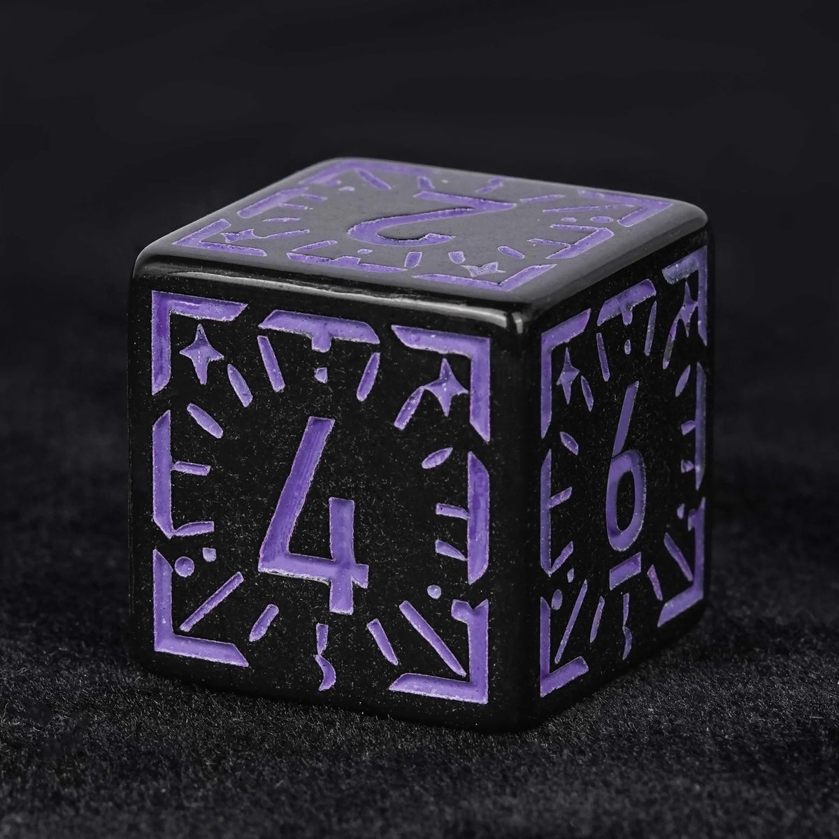 Acrylic DND Dice Set – Personalized Design – Personalized Design 1 – Black and purple rune acrylic DND dice set