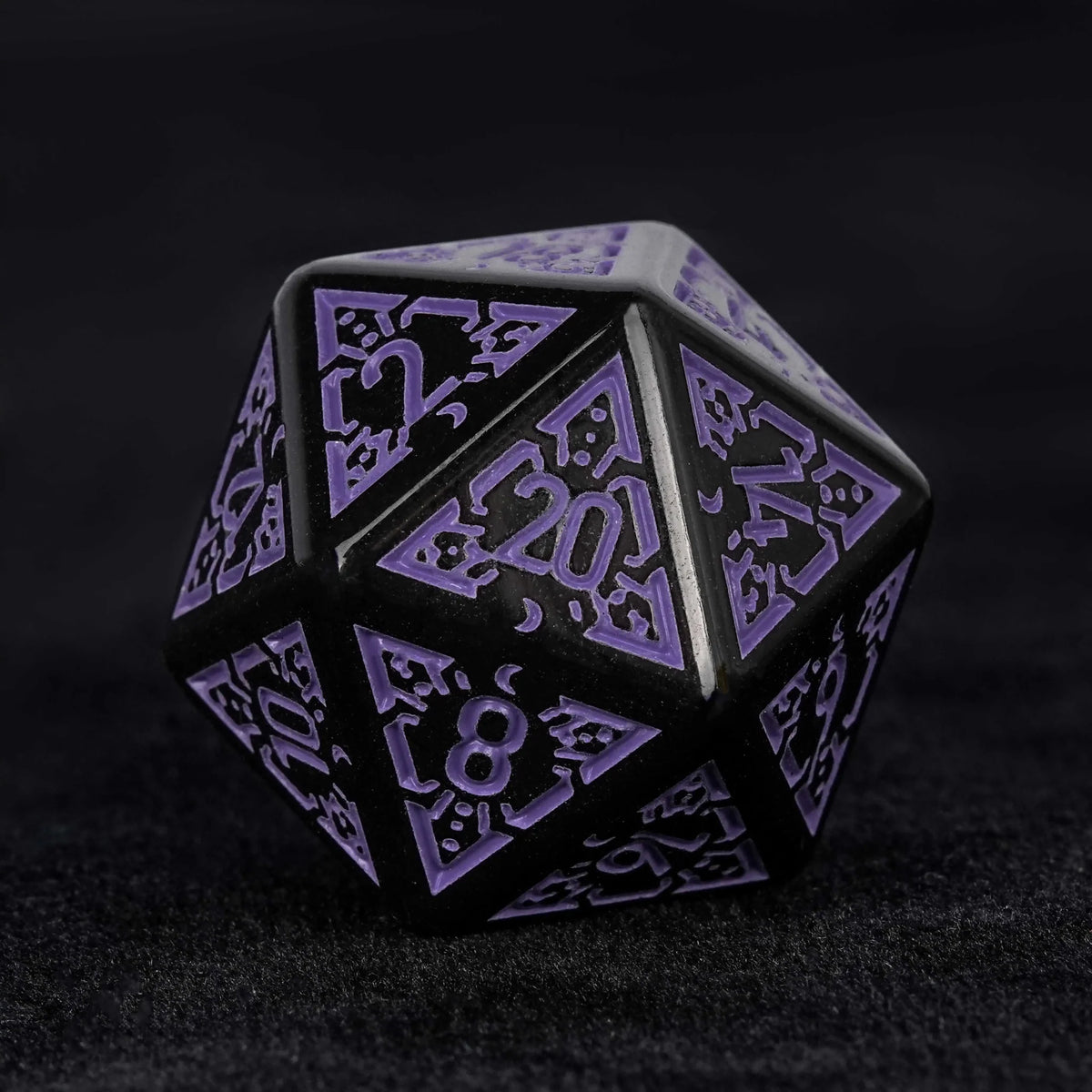 Acrylic DND Dice Set – Personalized Design – Personalized Design 1 – Black and purple rune acrylic DND dice set