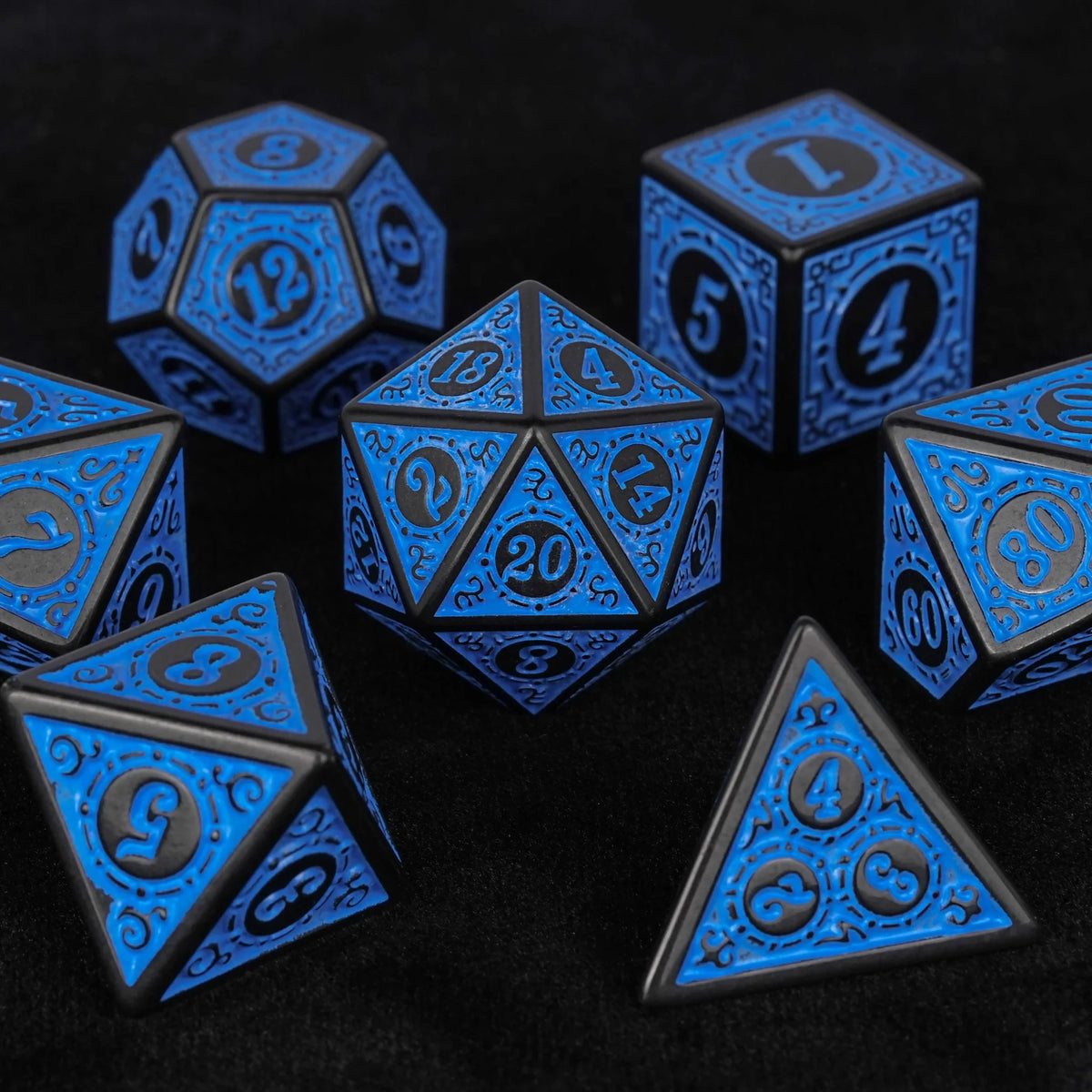 Acrylic DND Dice Set – Personalized Design – Personalized Design 2 – Blue patterned acrylic DND dice set