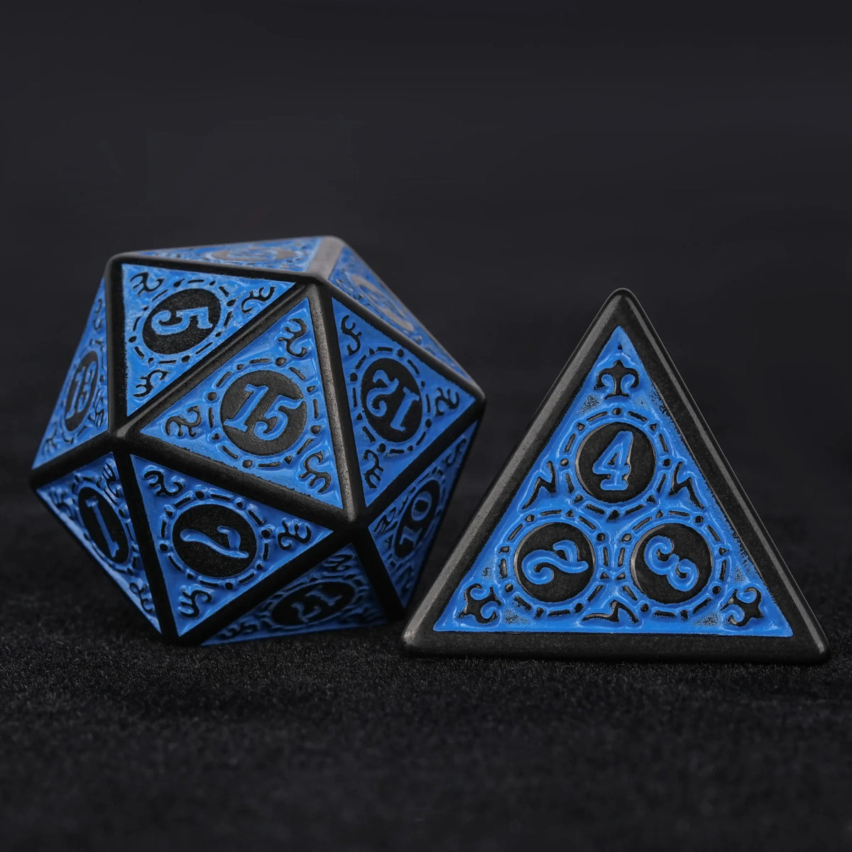 Acrylic DND Dice Set – Personalized Design – Personalized Design 2 – Blue patterned acrylic DND dice set