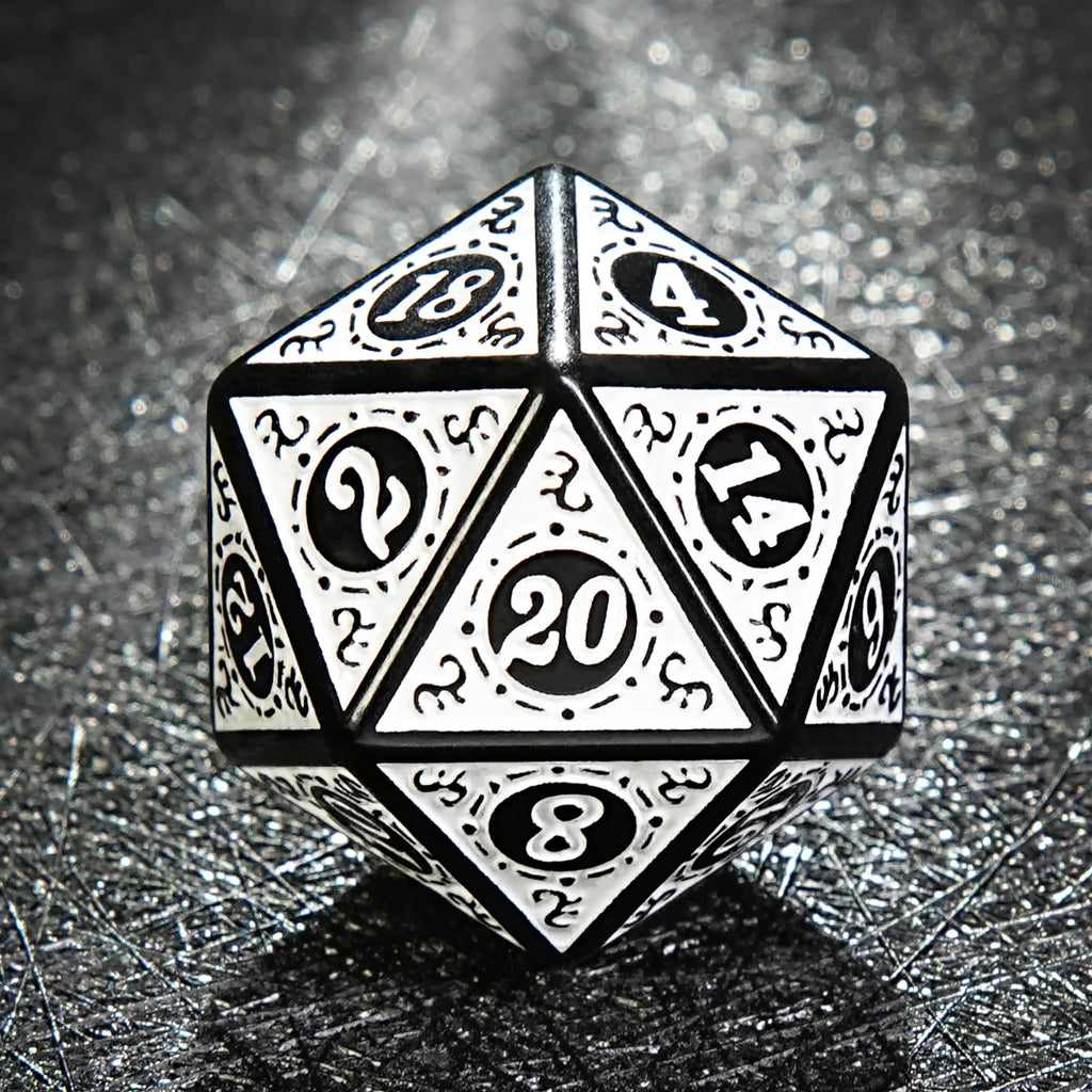 Acrylic DND Dice Set – Personalized Design – Personalized Design 3 – Black and White Elegant Acrylic DND Dice Set