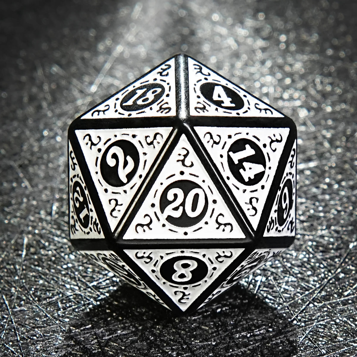 Acrylic DND Dice Set – Personalized Design – Personalized Design 3 – Black and White Elegant Acrylic DND Dice Set