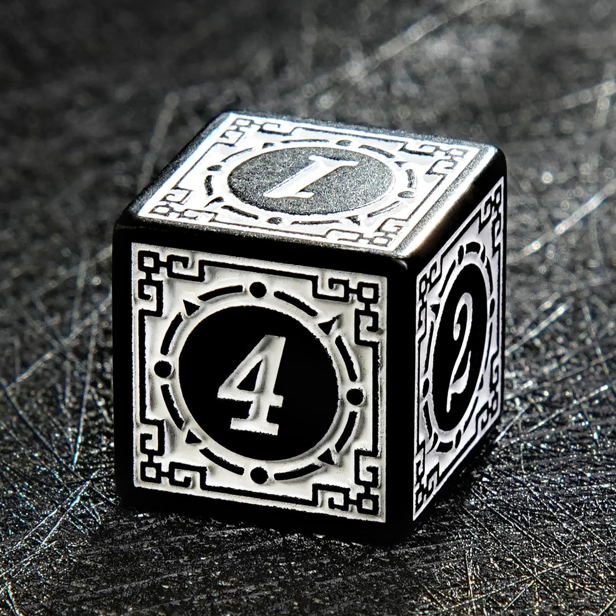 Acrylic DND Dice Set – Personalized Design – Personalized Design 3 – Black and White Elegant Acrylic DND Dice Set