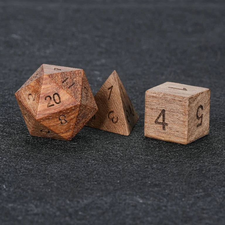 African Teak Acrylic D&D Dice Set – African Teak D&D D20, D4, and D6 Dice