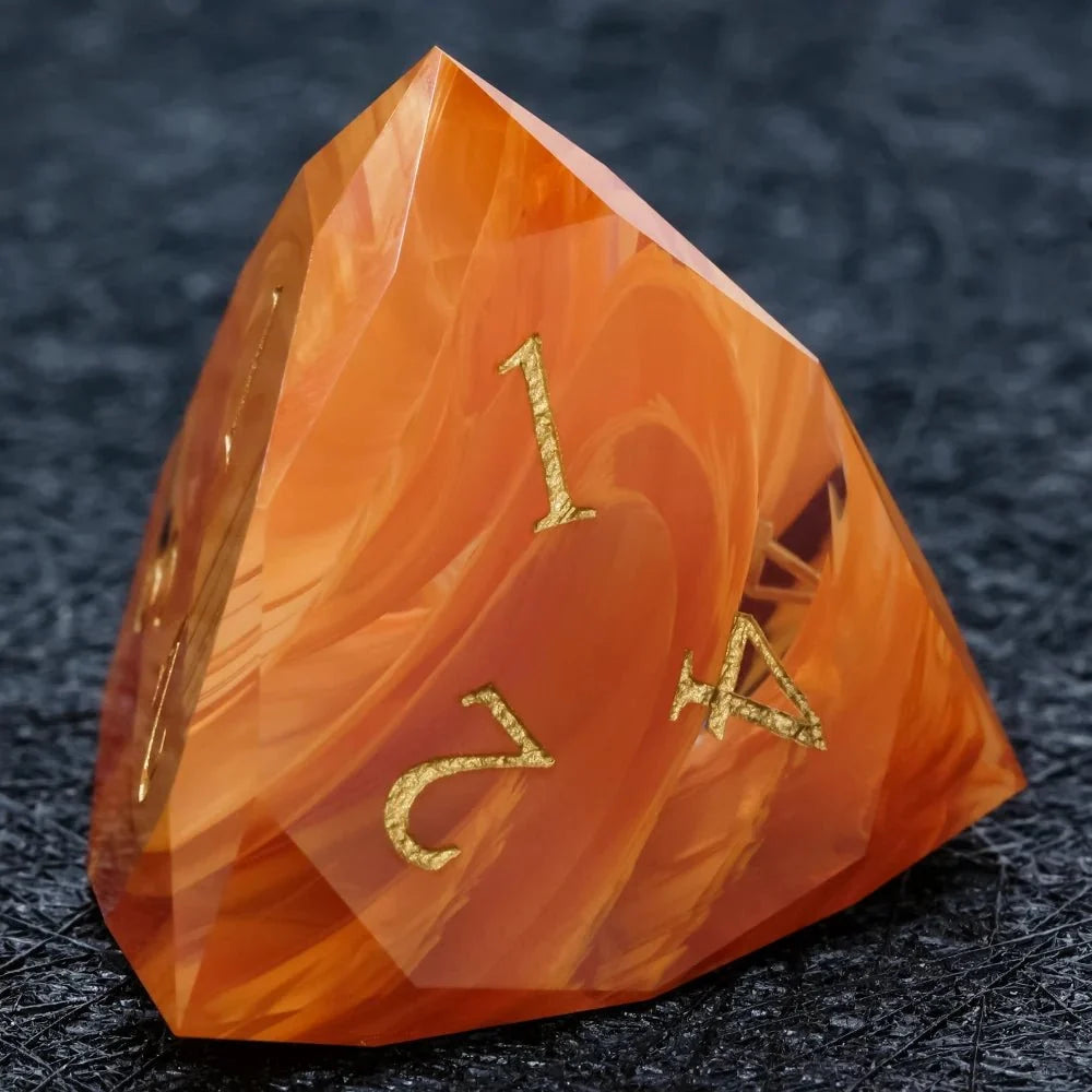 Amber Orange Gemstone DND Dice Set – DND Dice | Diamond Cut Amber - Orange Glass Gemstone Dice Set